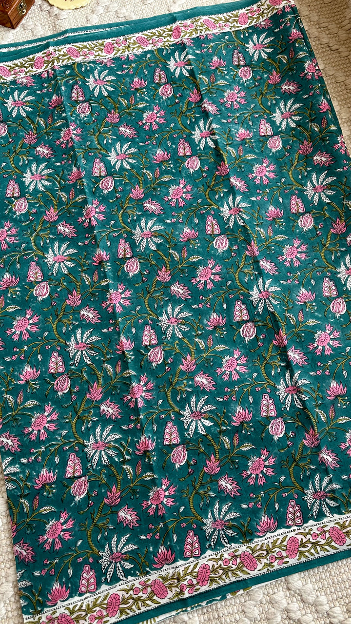 BAGRU HAND BLOCK PRINTED SOFT MULMUL COTTON SAREE- 032