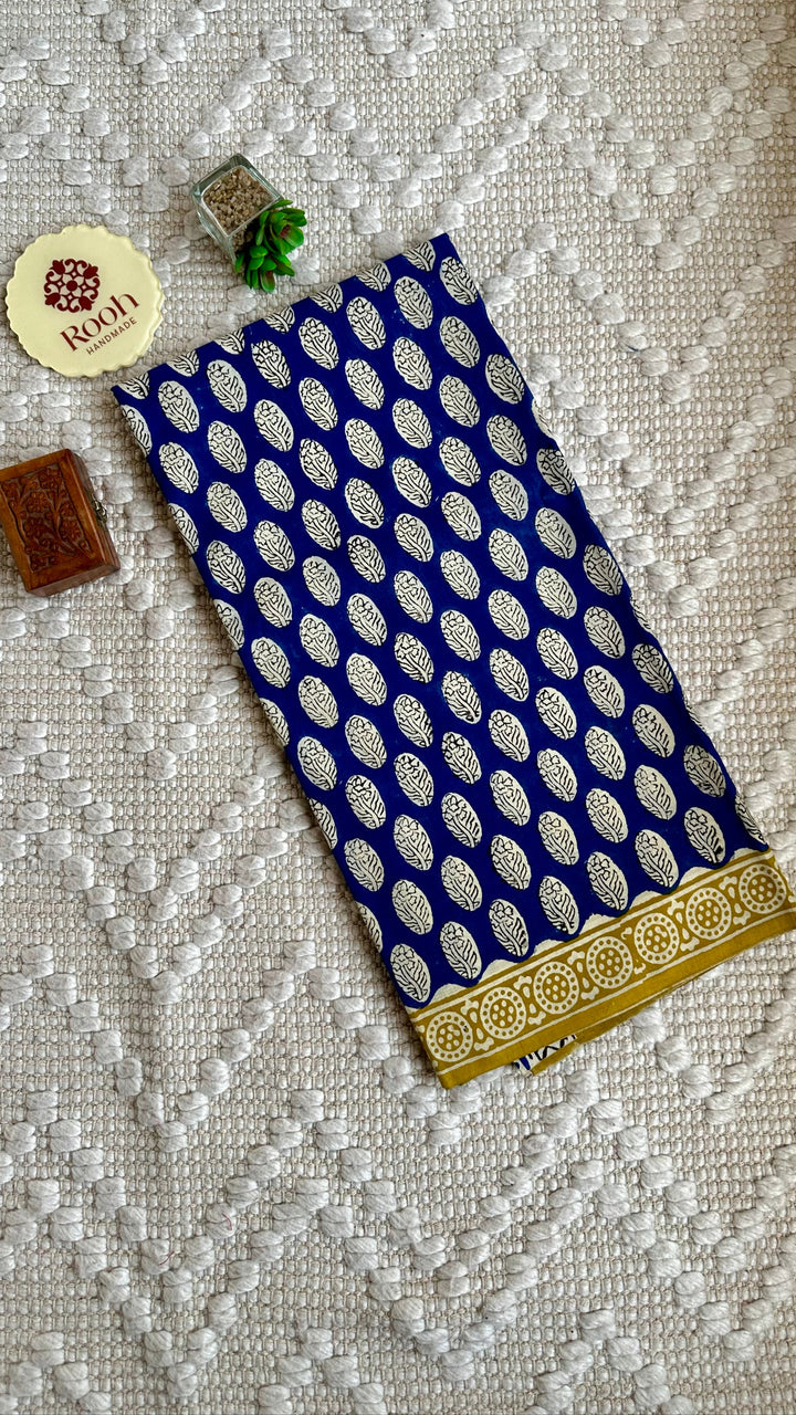 BAGRU HAND BLOCK PRINTED SOFT MULMUL COTTON SAREE- 038
