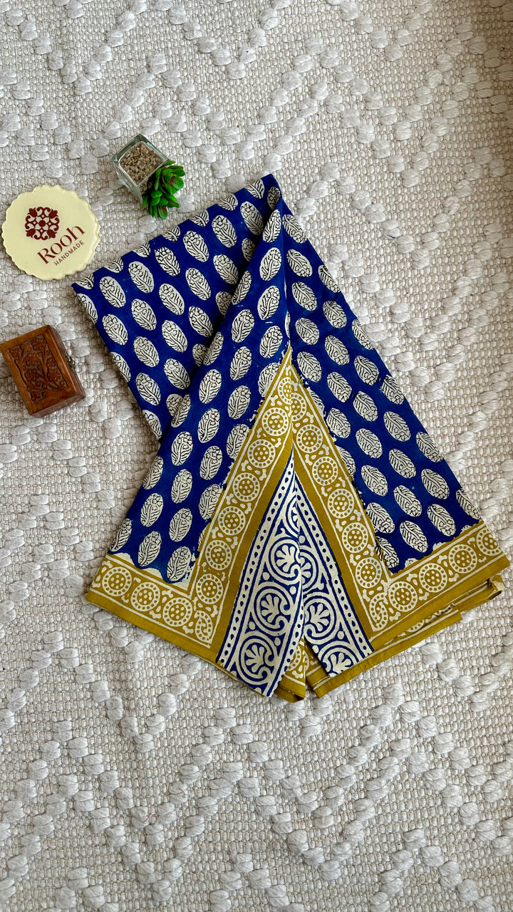 BAGRU HAND BLOCK PRINTED SOFT MULMUL COTTON SAREE- 038