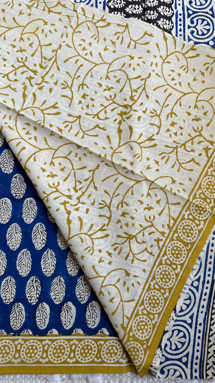 BAGRU HAND BLOCK PRINTED SOFT MULMUL COTTON SAREE- 038