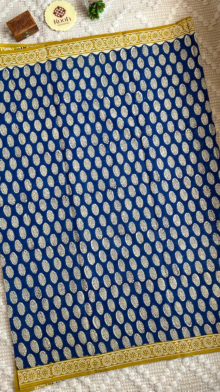 BAGRU HAND BLOCK PRINTED SOFT MULMUL COTTON SAREE- 038