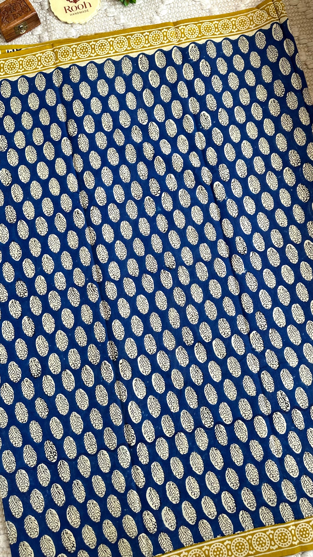 BAGRU HAND BLOCK PRINTED SOFT MULMUL COTTON SAREE- 038