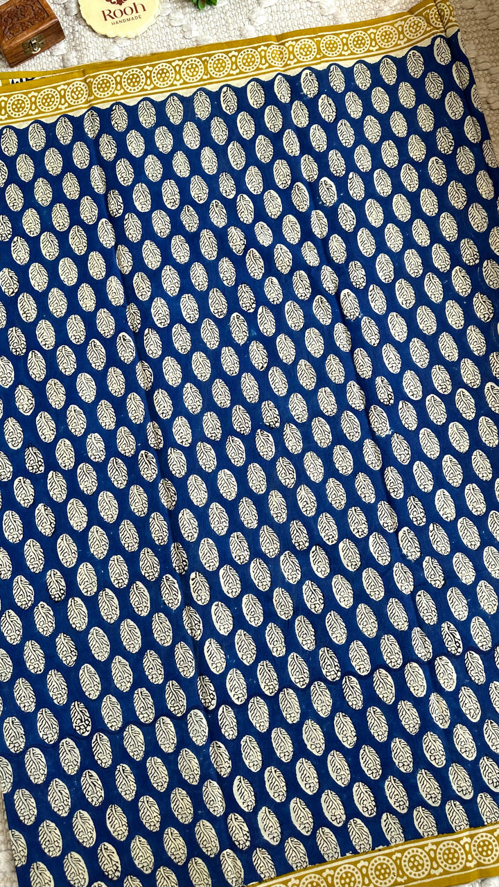 BAGRU HAND BLOCK PRINTED SOFT MULMUL COTTON SAREE- 038