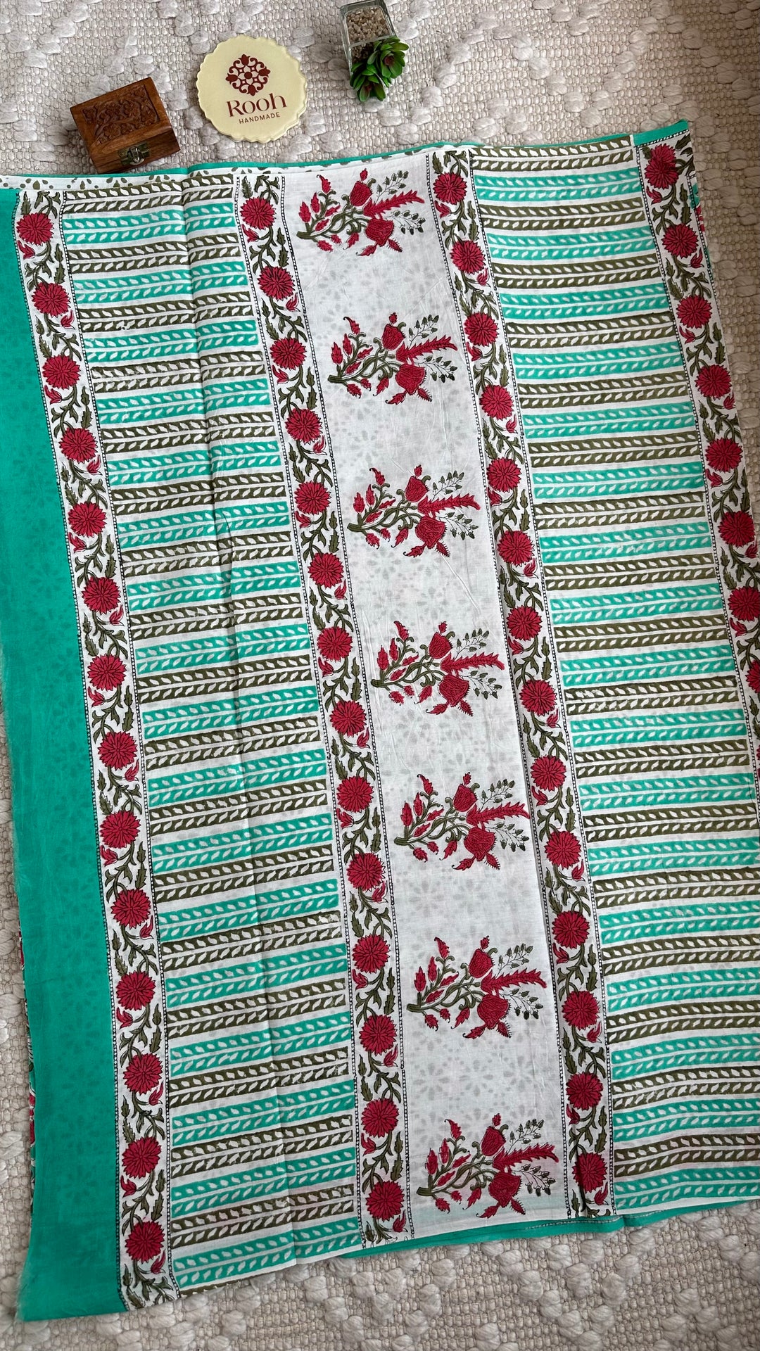 BAGRU HAND BLOCK PRINTED SOFT MULMUL COTTON SAREE- 043