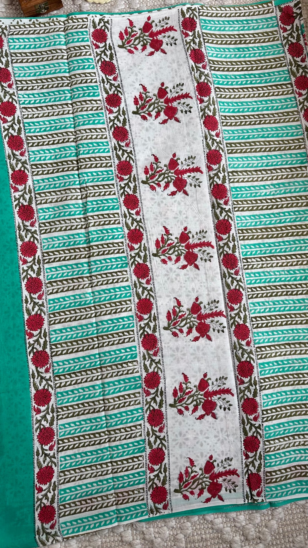 BAGRU HAND BLOCK PRINTED SOFT MULMUL COTTON SAREE- 043