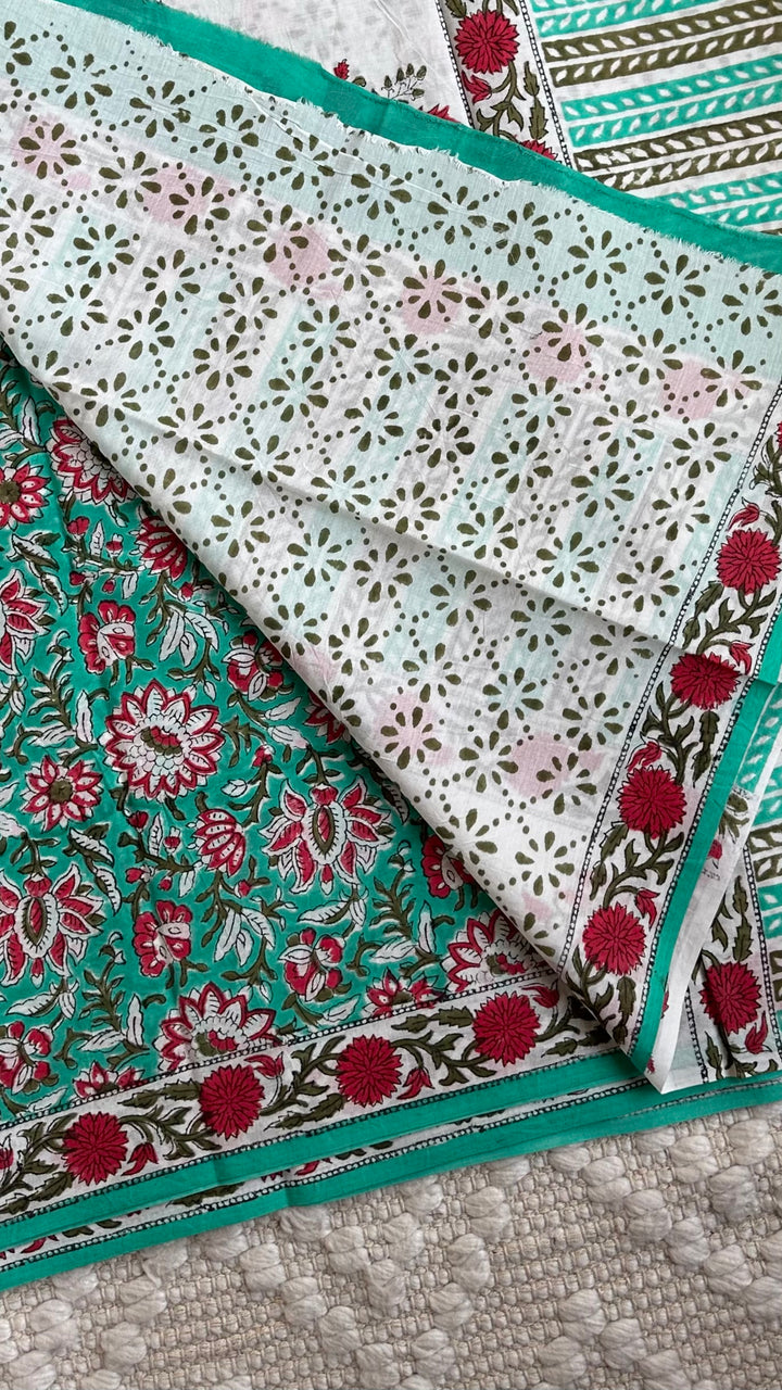 BAGRU HAND BLOCK PRINTED SOFT MULMUL COTTON SAREE- 043