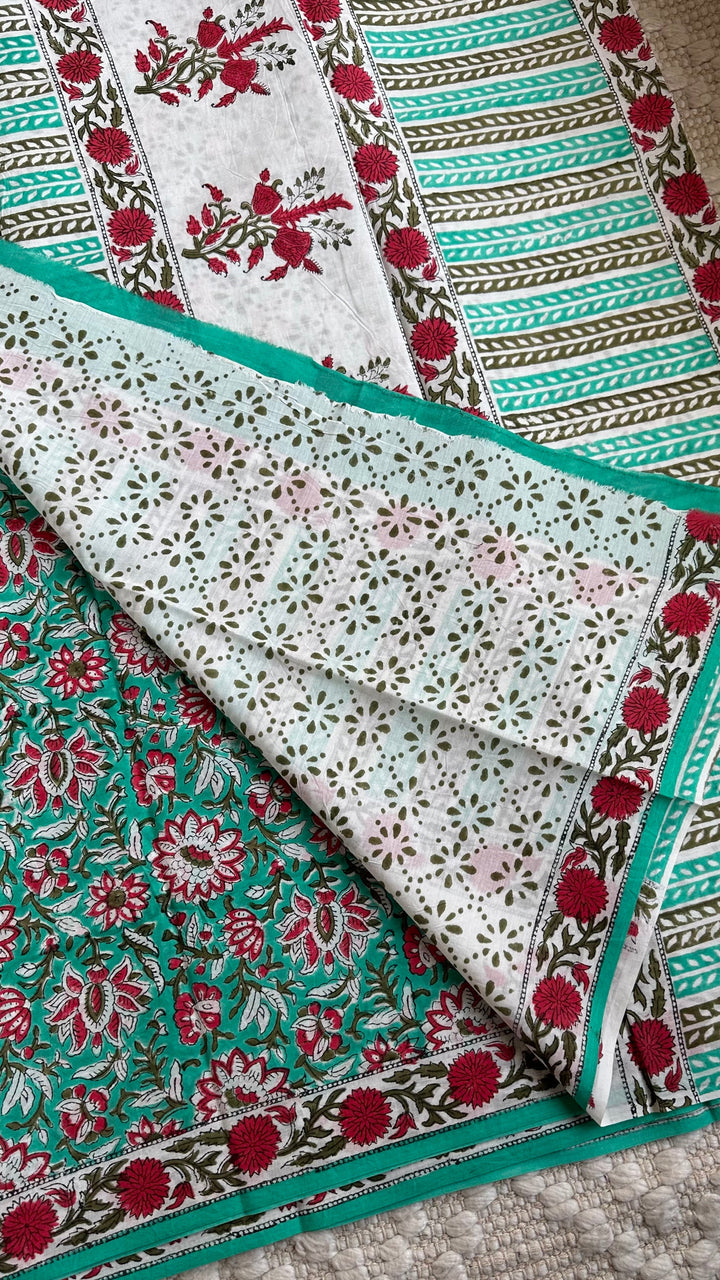 BAGRU HAND BLOCK PRINTED SOFT MULMUL COTTON SAREE- 043