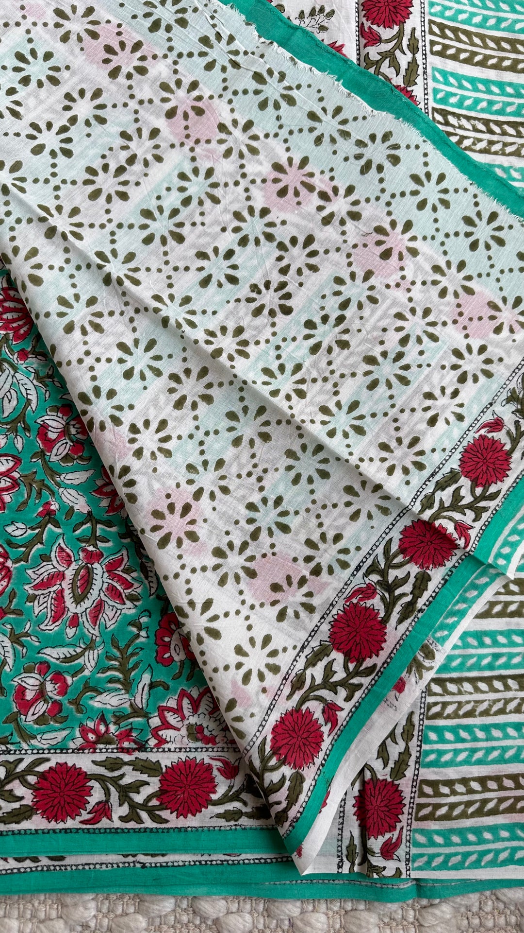 BAGRU HAND BLOCK PRINTED SOFT MULMUL COTTON SAREE- 043
