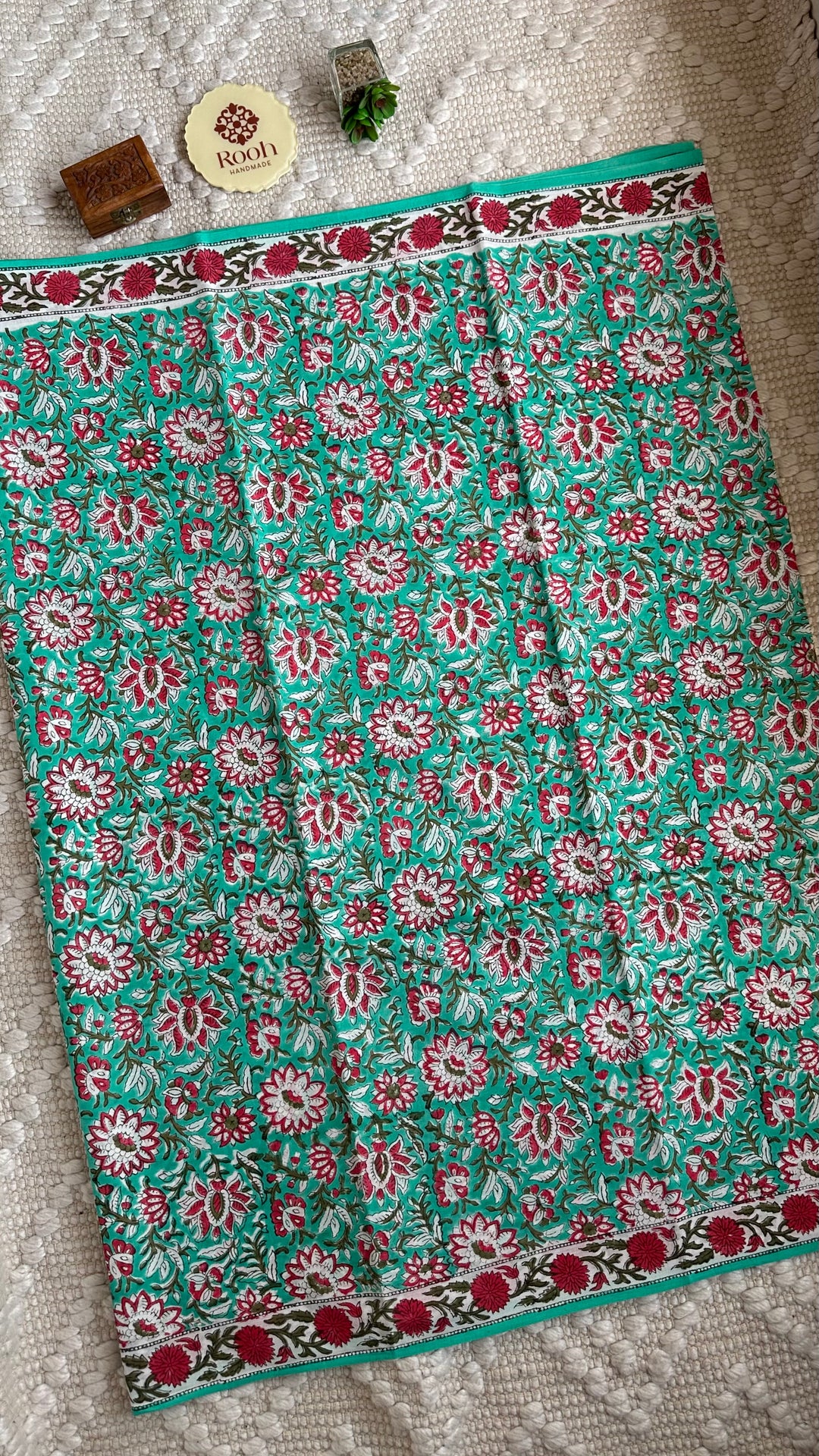 BAGRU HAND BLOCK PRINTED SOFT MULMUL COTTON SAREE- 043