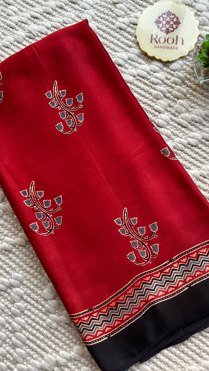 MALHAAR - MADDER RED AJRAKH HAND BLOCK PRINTED MODAL SILK SAREE