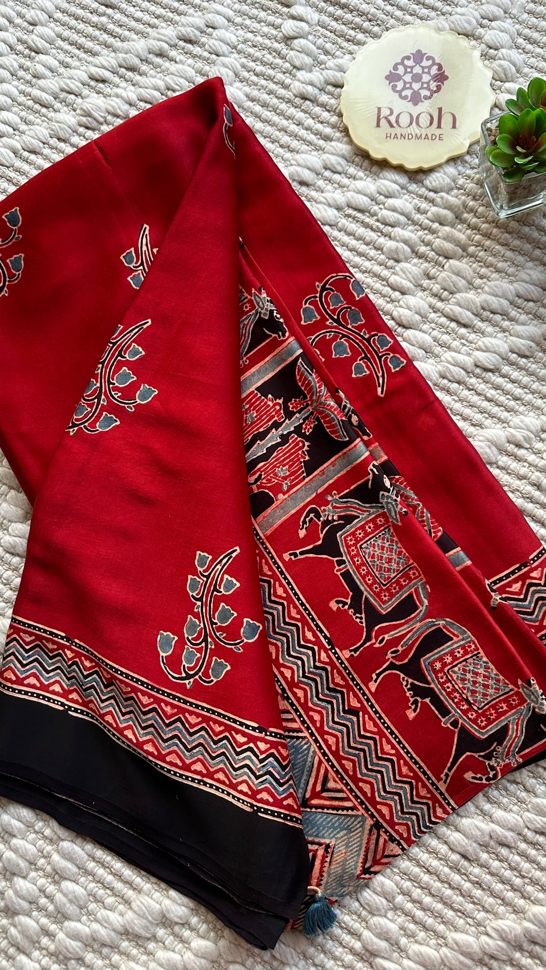 MALHAAR - MADDER RED AJRAKH HAND BLOCK PRINTED MODAL SILK SAREE