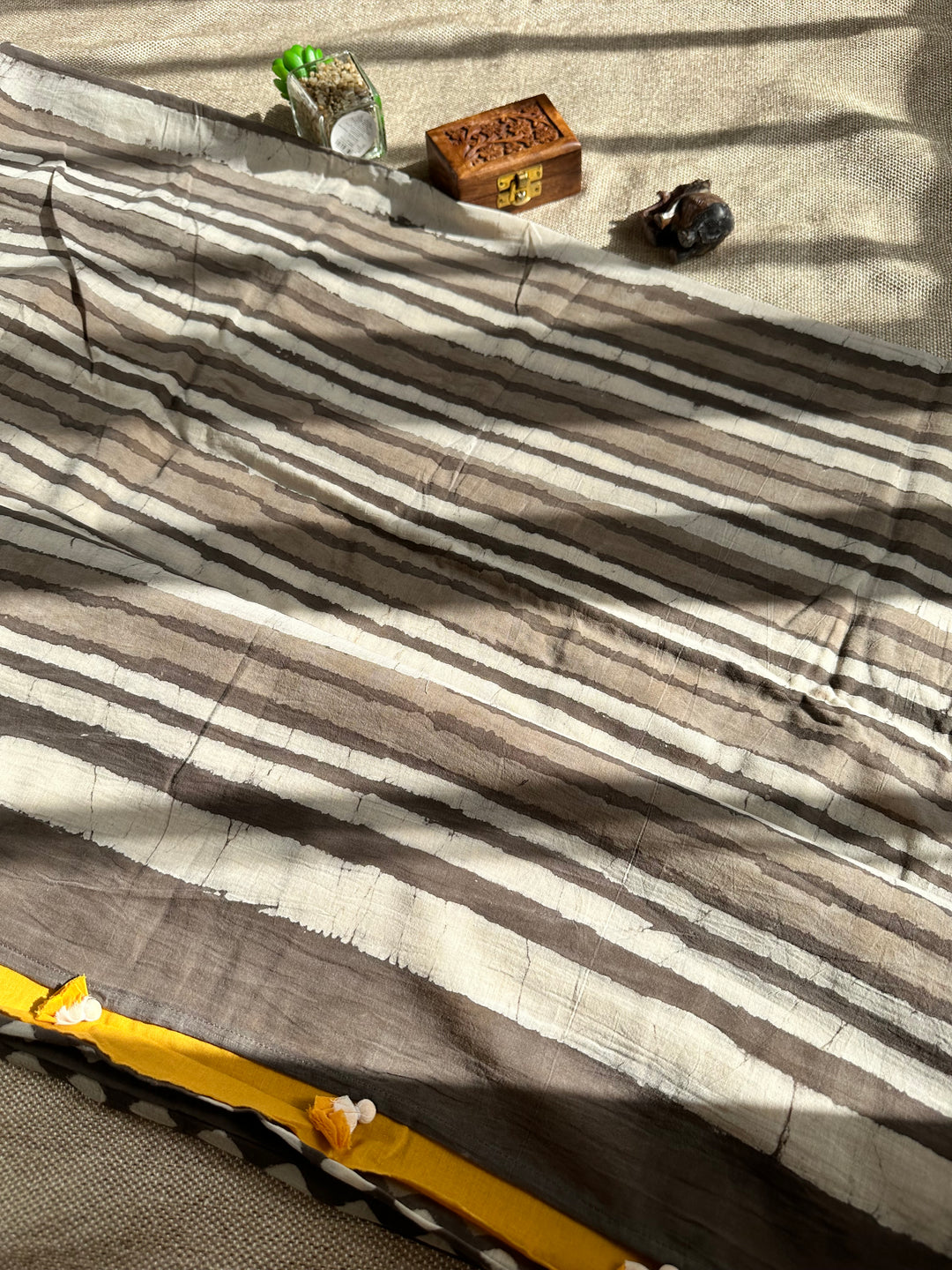 BAGRU HAND BLOCK DABU PRINTED SOFT MULMUL COTTON SAREE- 020