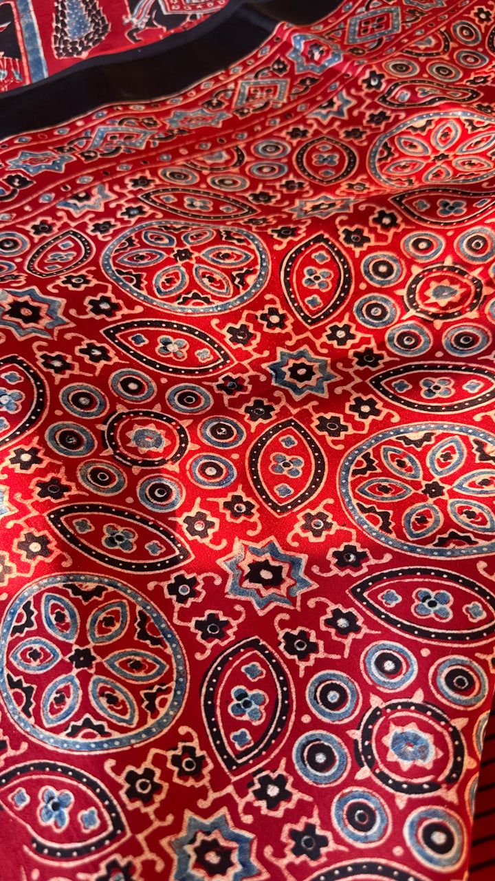 POLKA DOT MADDER RED - AJRAKH HAND BLOCK PRINTED MODAL SILK SAREE