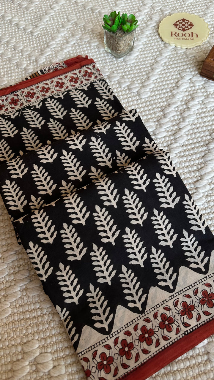 BAGRU HAND BLOCK PRINTED SOFT MULMUL COTTON SAREE- 021