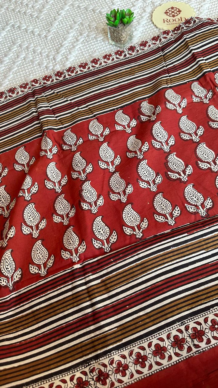 BAGRU HAND BLOCK PRINTED SOFT MULMUL COTTON SAREE- 021
