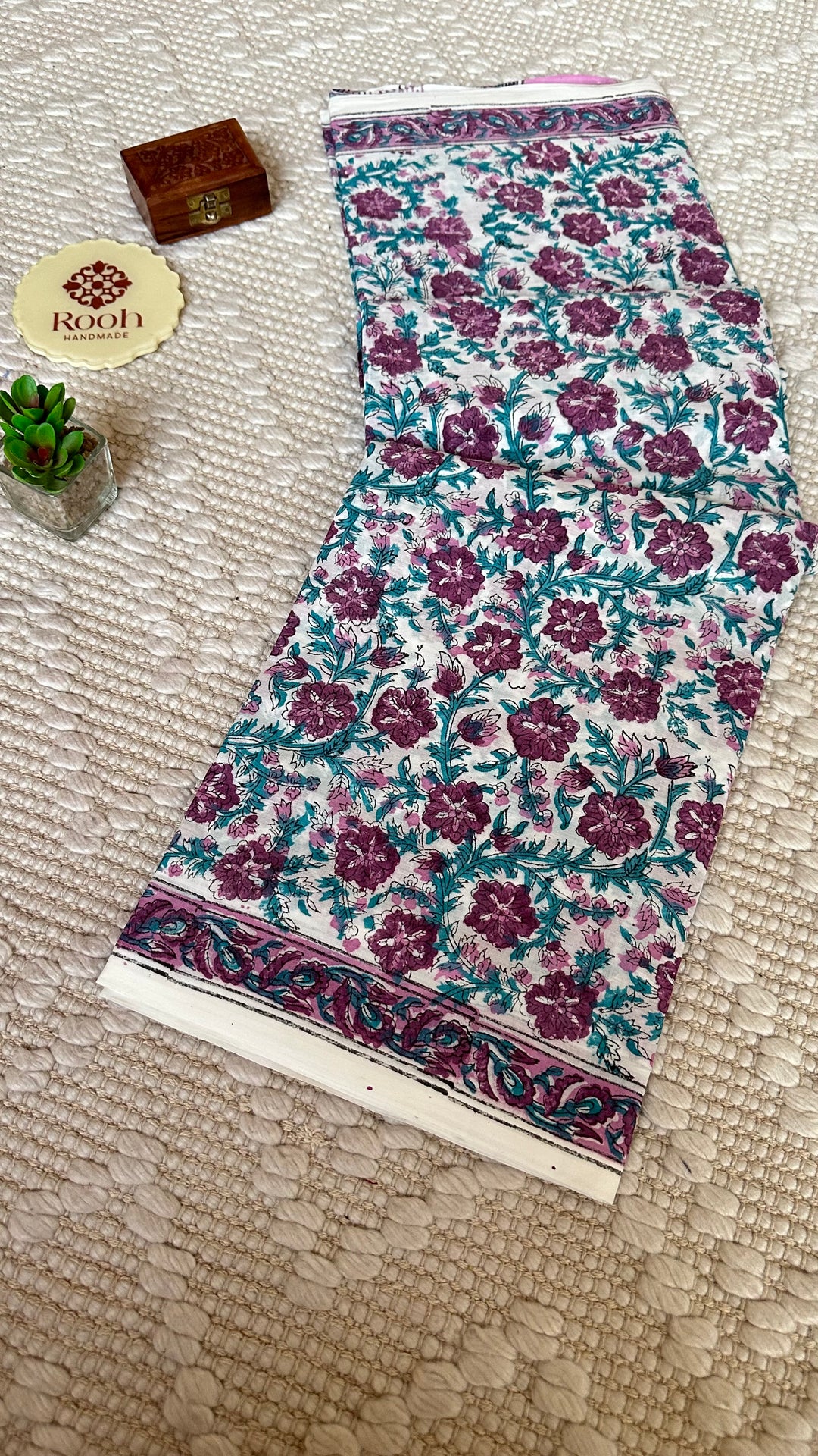 BAGRU HAND BLOCK PRINTED SOFT MULMUL COTTON SAREE- 009