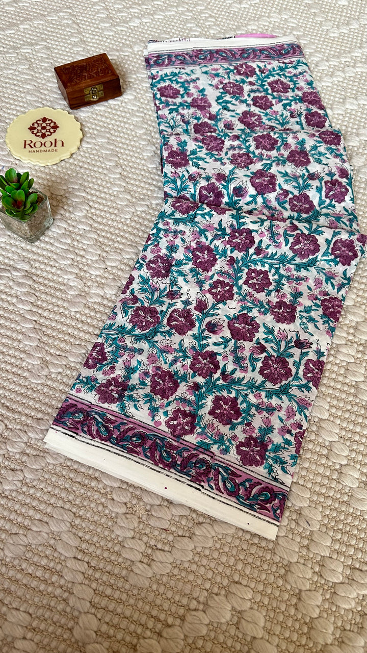 BAGRU HAND BLOCK PRINTED SOFT MULMUL COTTON SAREE- 009