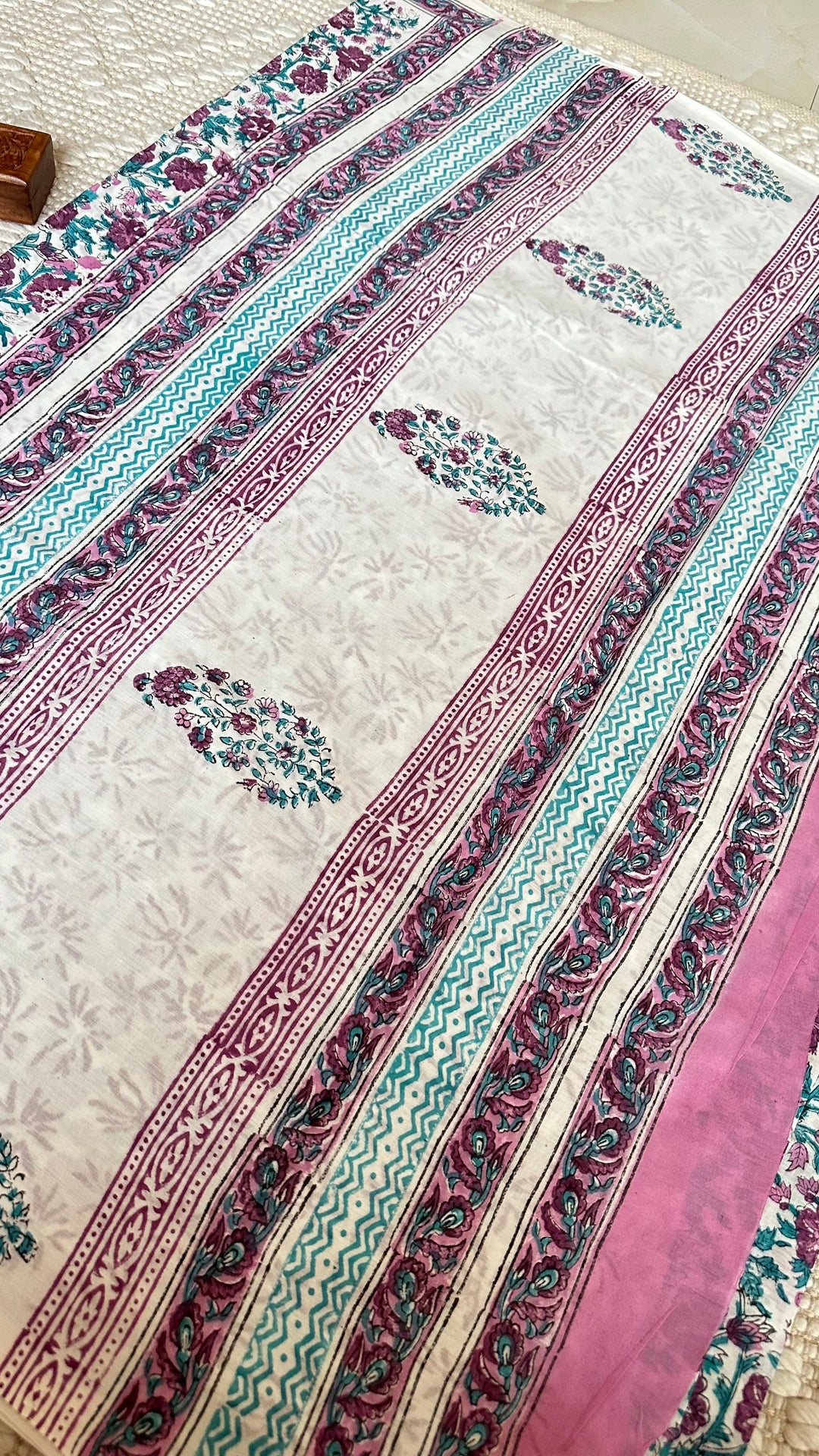 BAGRU HAND BLOCK PRINTED SOFT MULMUL COTTON SAREE- 009