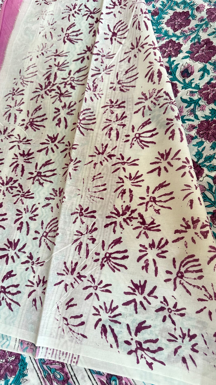 BAGRU HAND BLOCK PRINTED SOFT MULMUL COTTON SAREE- 009
