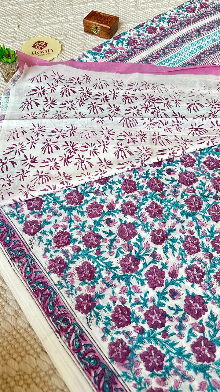 BAGRU HAND BLOCK PRINTED SOFT MULMUL COTTON SAREE- 009