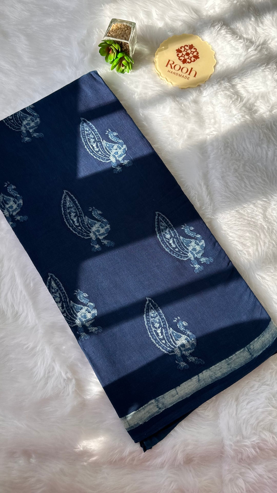 AKOLA INDIGO HAND BLOCK DABU PRINTED SOFT MULMUL COTTON SAREE- 001