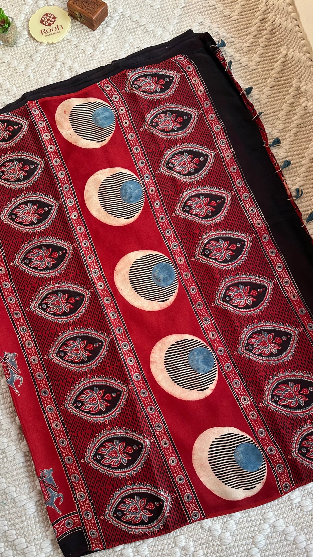 MADDER RED  PICHWAI NANDI - AJRAKH HAND BLOCK PRINTED MODAL SILK SAREE