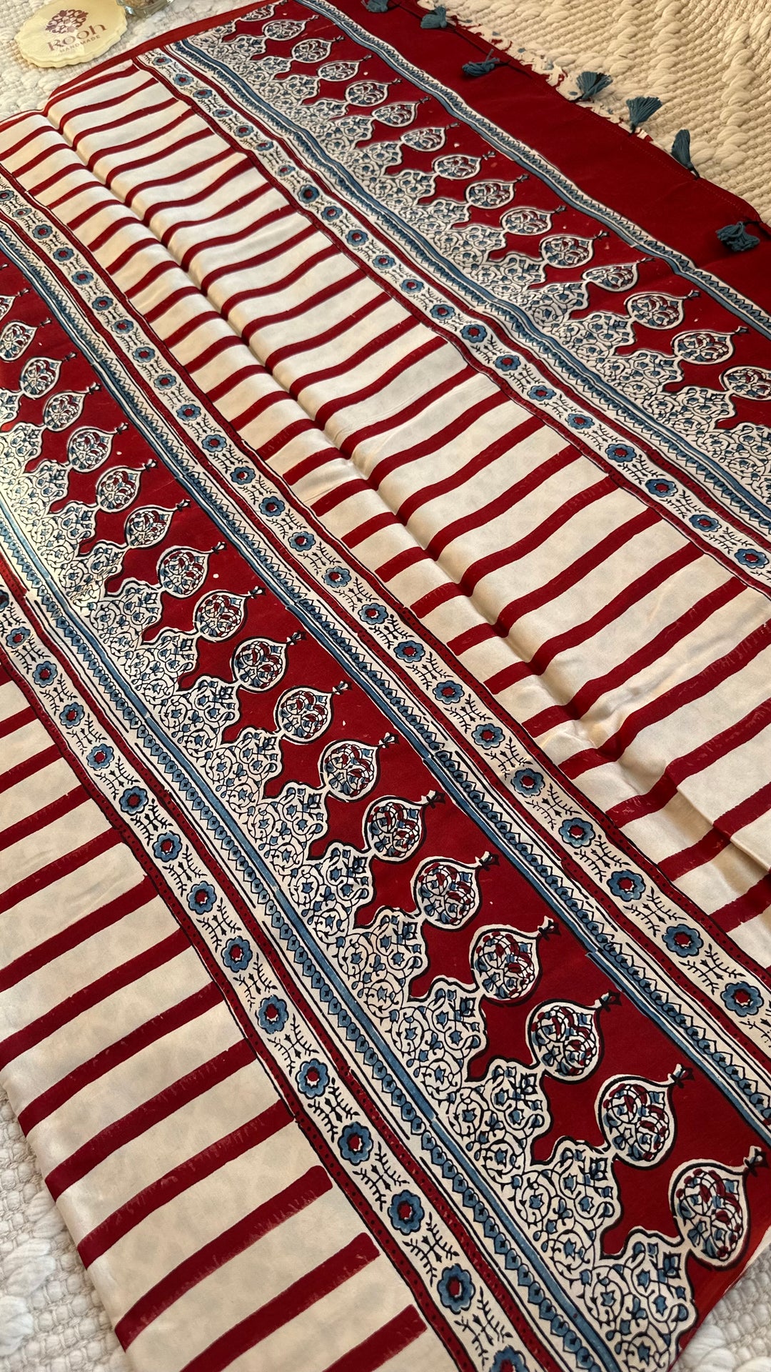 THE CLASSIC STRIPES - AJRAKH HAND BLOCK PRINTED MODAL SILK SAREE
