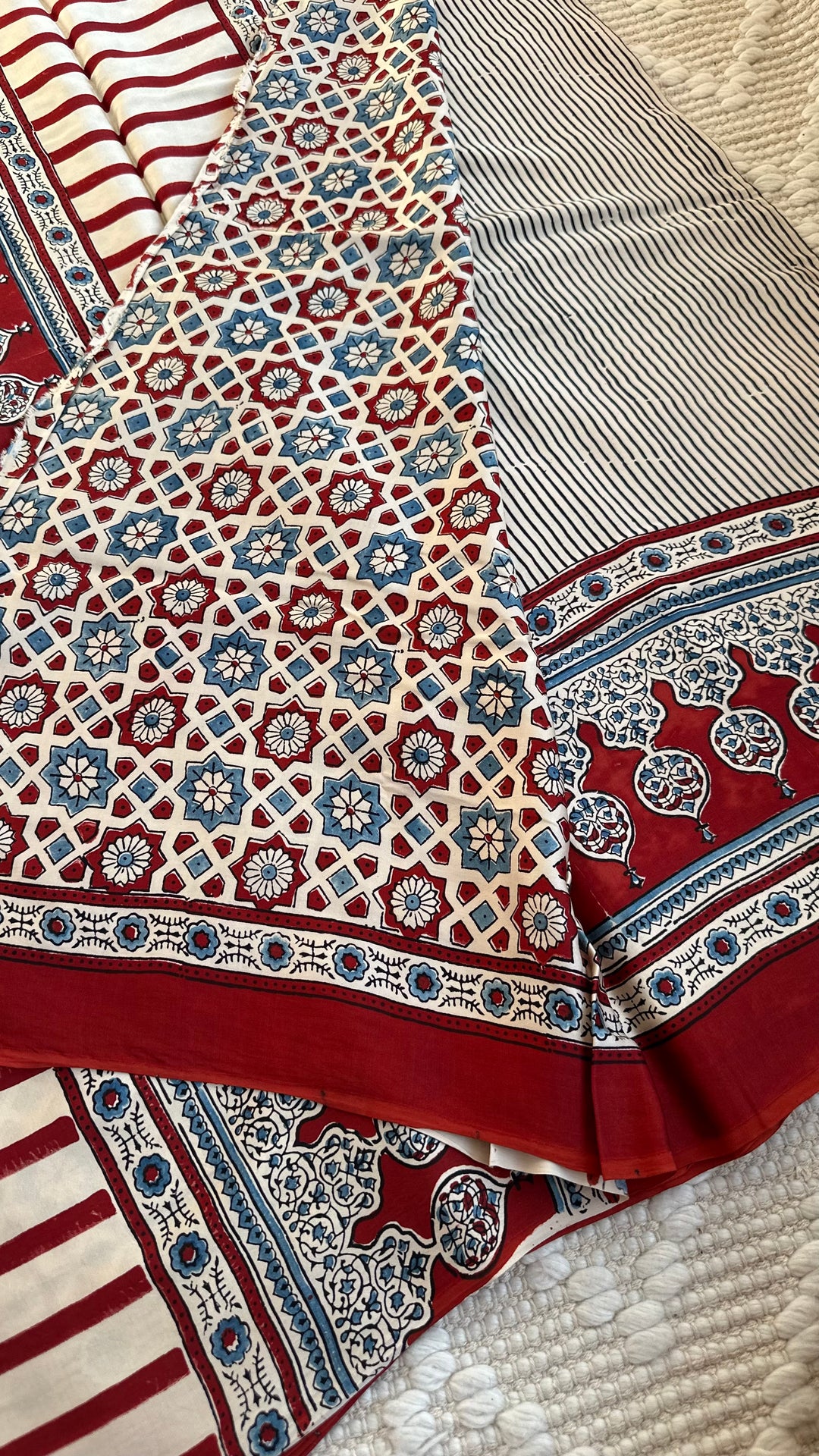 THE CLASSIC STRIPES - AJRAKH HAND BLOCK PRINTED MODAL SILK SAREE