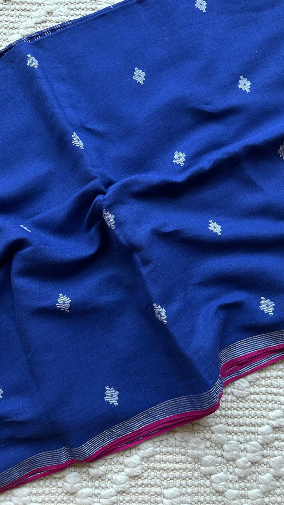 PREMIUM JAMDANI WEAVE HANDWOVEN AND HANDSPUN COTTON SAREE - ADMIRAL BLUE