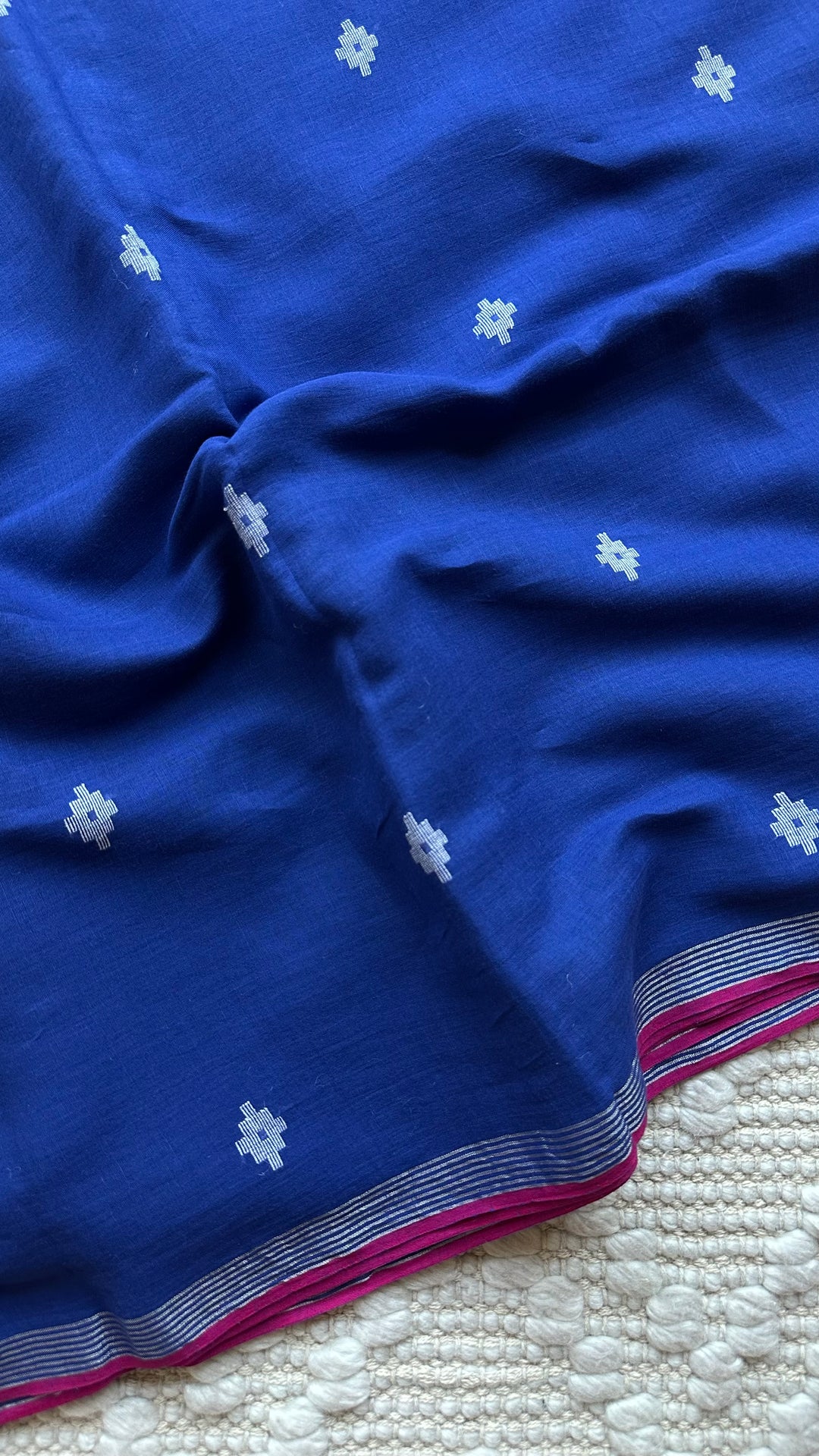 PREMIUM JAMDANI WEAVE HANDWOVEN AND HANDSPUN COTTON SAREE - ADMIRAL BLUE