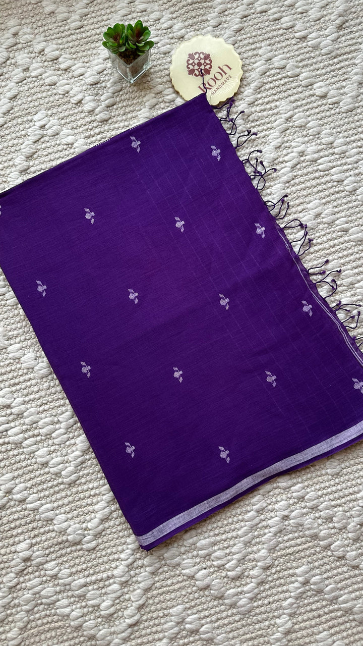 PREMIUM JAMDANI WEAVE HANDWOVEN AND HANDSPUN COTTON SAREE - IMPERIAL PURPLE