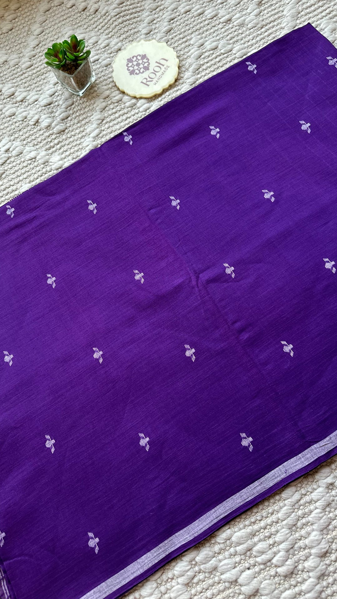 PREMIUM JAMDANI WEAVE HANDWOVEN AND HANDSPUN COTTON SAREE - IMPERIAL PURPLE