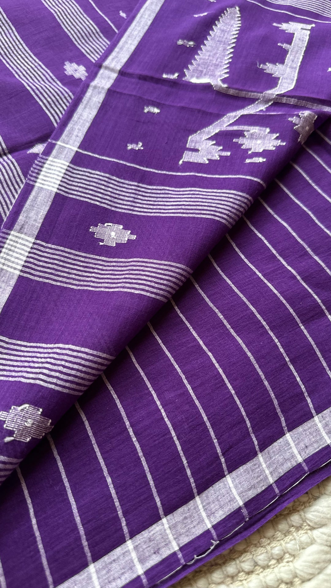 PREMIUM JAMDANI WEAVE HANDWOVEN AND HANDSPUN COTTON SAREE - IMPERIAL PURPLE