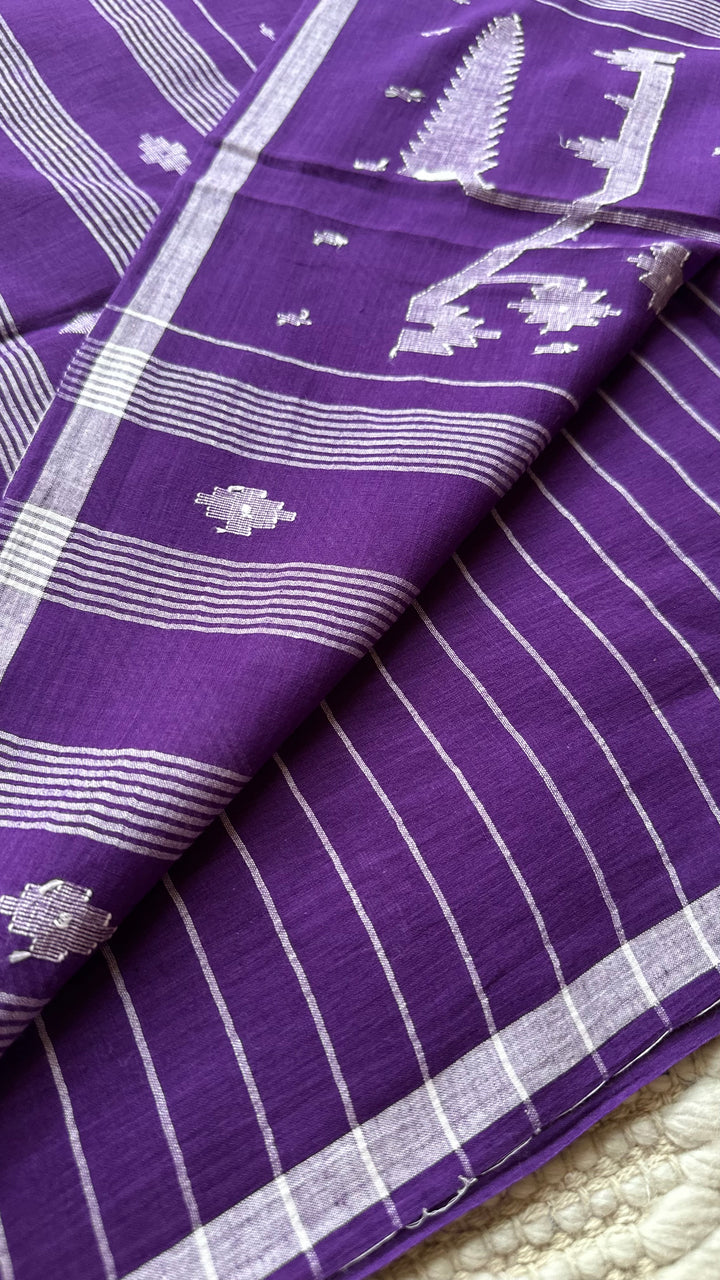 PREMIUM JAMDANI WEAVE HANDWOVEN AND HANDSPUN COTTON SAREE - IMPERIAL PURPLE