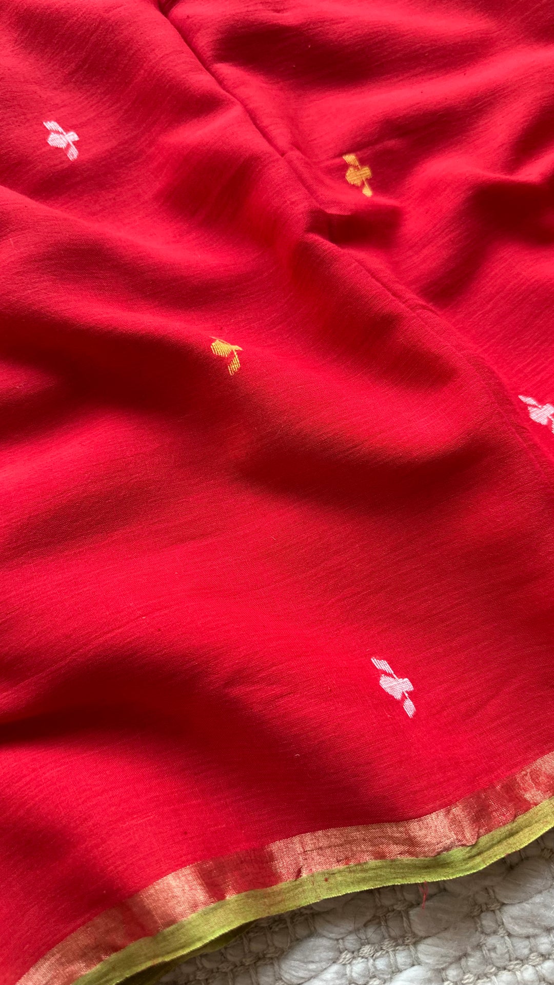 PREMIUM JAMDANI WEAVE HANDWOVEN AND HANDSPUN COTTON SAREE - VERMILLION RED (AVAILABLE ON PRE ORDER - DISPATCH TIME IS 30 TO 40 DAYS)