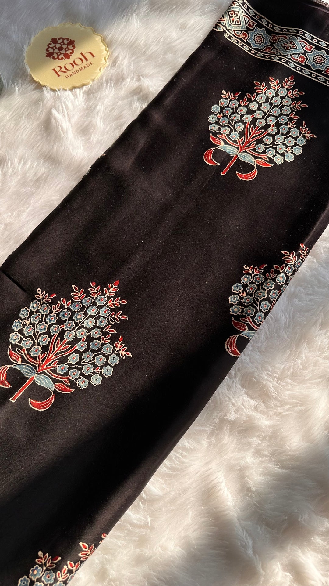 ABHIRI - BLACK AJRAKH HAND BLOCK PRINTED MODAL SILK SAREE