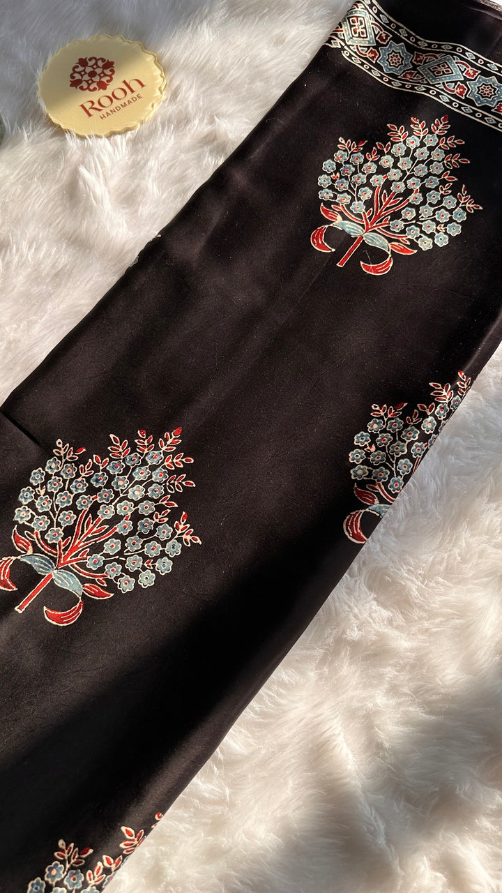 ABHIRI - BLACK AJRAKH HAND BLOCK PRINTED MODAL SILK SAREE