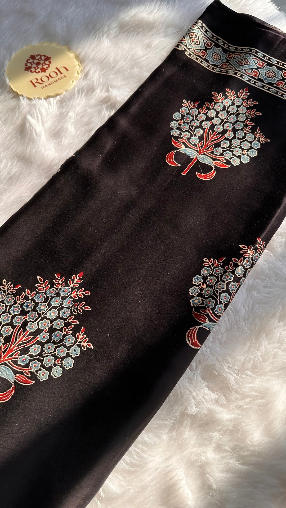 ABHIRI - BLACK AJRAKH HAND BLOCK PRINTED MODAL SILK SAREE