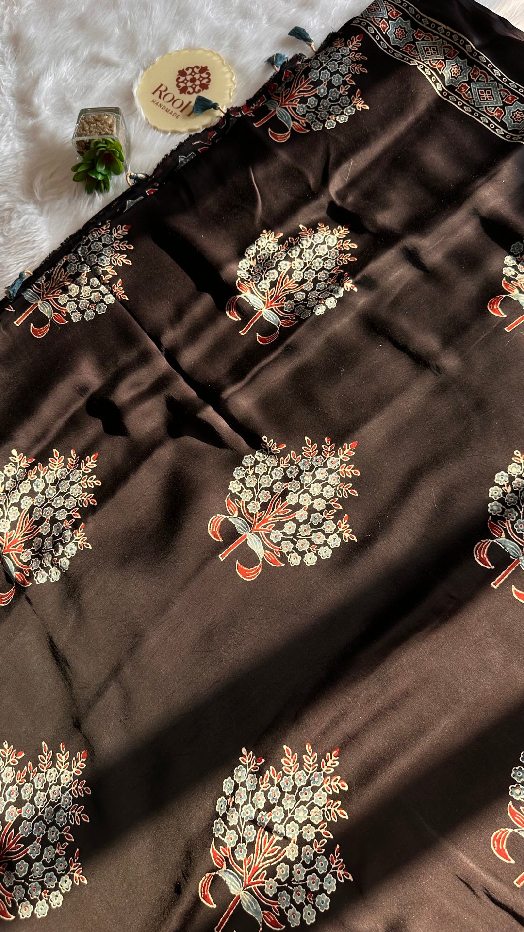 ABHIRI - BLACK AJRAKH HAND BLOCK PRINTED MODAL SILK SAREE