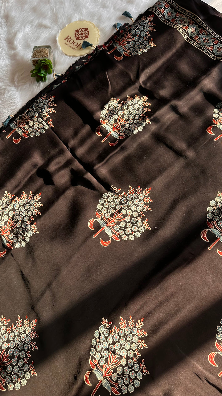 ABHIRI - BLACK AJRAKH HAND BLOCK PRINTED MODAL SILK SAREE