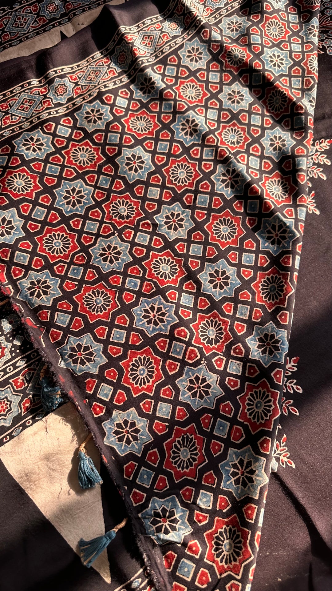 ABHIRI - BLACK AJRAKH HAND BLOCK PRINTED MODAL SILK SAREE