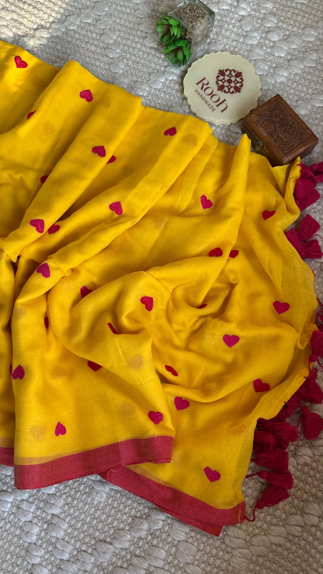 DIL - SUNSHINE YELLOW WITH PINK BORDER SUPER SOFT MUL COTTON SAREE