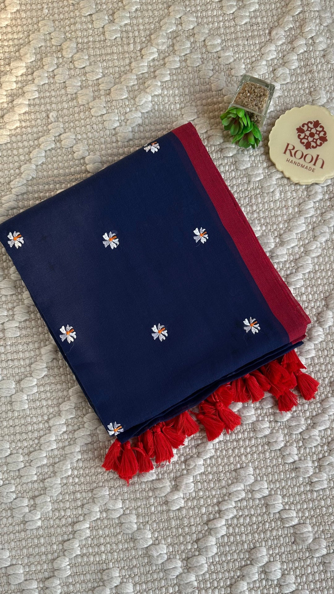 SHIULI - NAVY BLUE WITH RED BORDER SUPER SOFT MUL COTTON SAREE