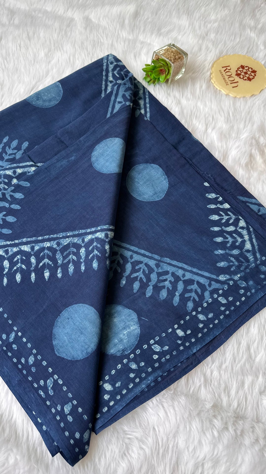AKOLA INDIGO HAND BLOCK DABU PRINTED SOFT MULMUL COTTON SAREE- 007