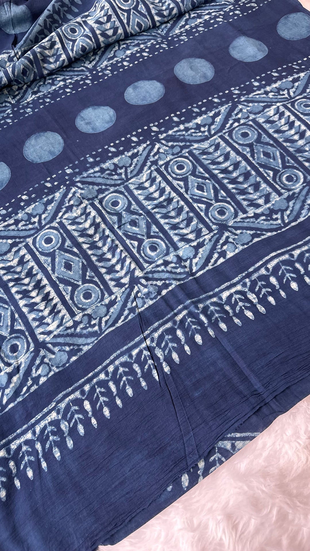 AKOLA INDIGO HAND BLOCK DABU PRINTED SOFT MULMUL COTTON SAREE- 007