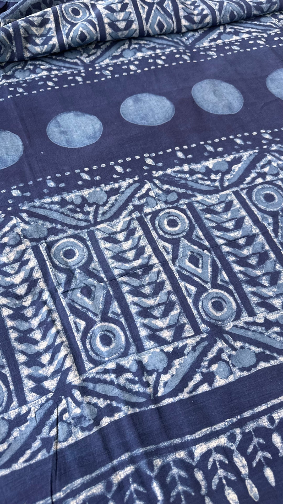 AKOLA INDIGO HAND BLOCK DABU PRINTED SOFT MULMUL COTTON SAREE- 007