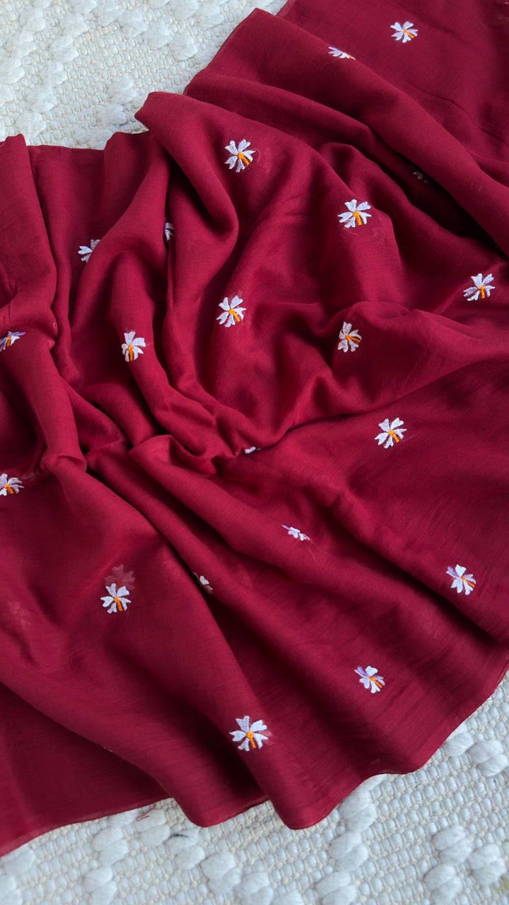 SHIULI - MAROON SUPER SOFT MUL COTTON SAREE (DISPATCH TIME - 7 TO 10 DAYS)