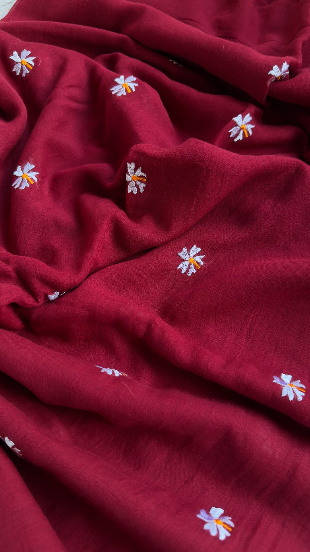 SHIULI - MAROON SUPER SOFT MUL COTTON SAREE (DISPATCH TIME - 7 TO 10 DAYS)