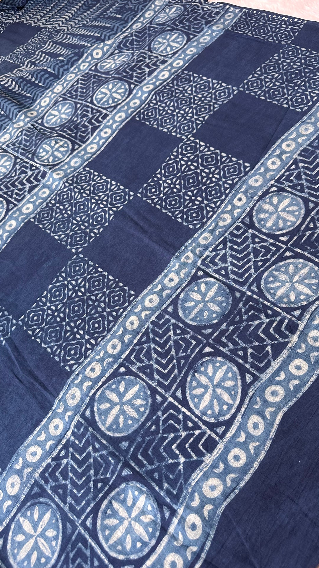 AKOLA INDIGO HAND BLOCK DABU PRINTED SOFT MULMUL COTTON SAREE- 005