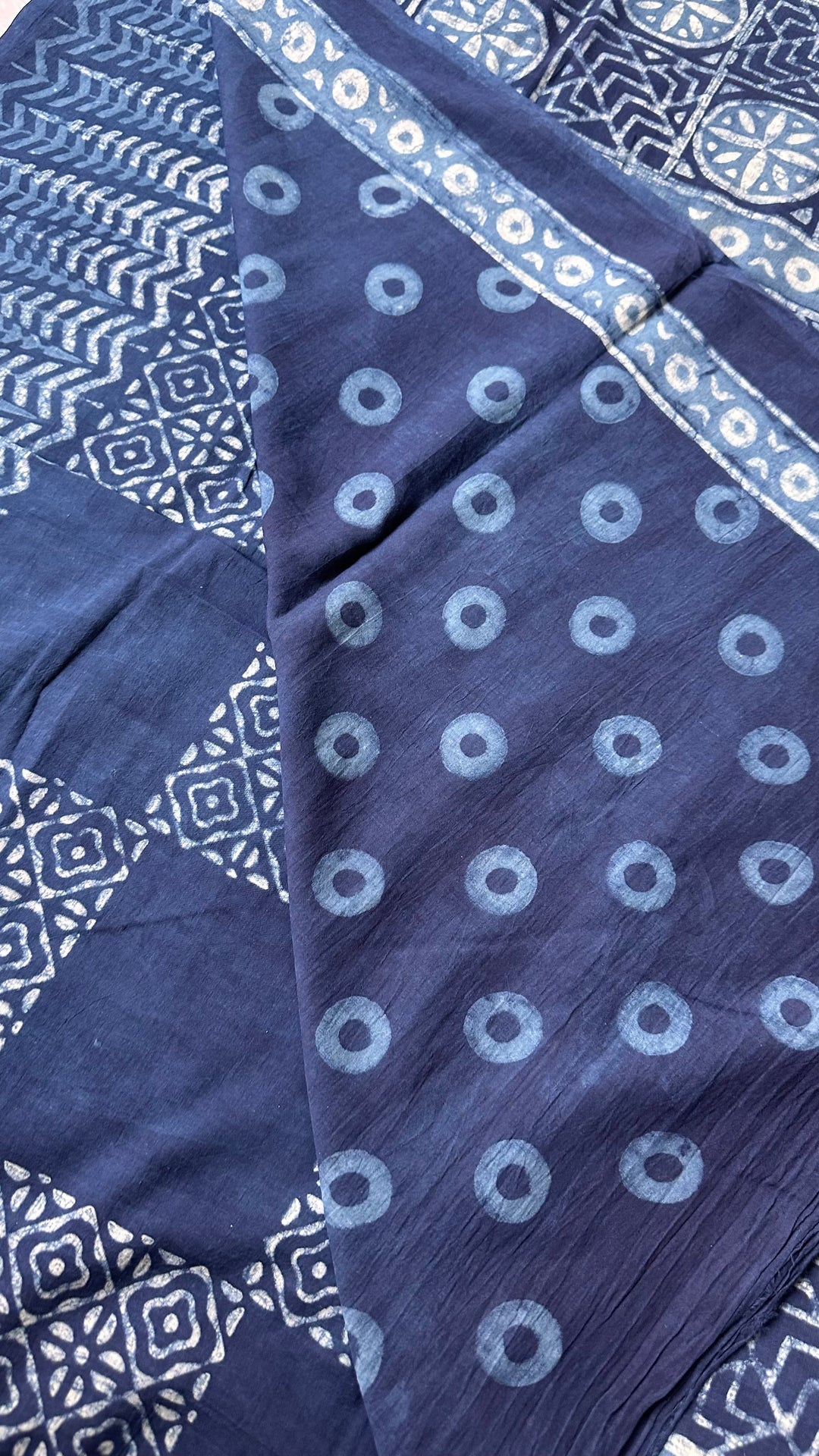 AKOLA INDIGO HAND BLOCK DABU PRINTED SOFT MULMUL COTTON SAREE- 005